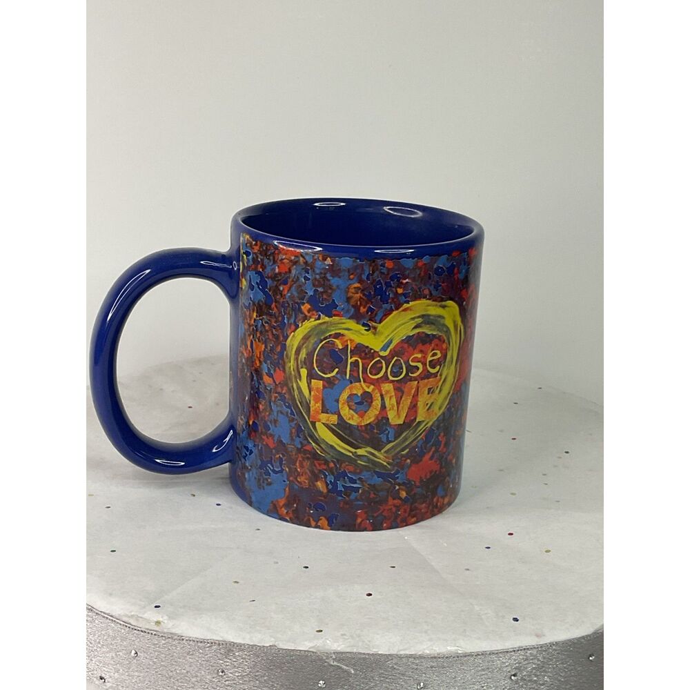 Penzy’s Exclusive Choose Love Coffee Teacup Mug Rainbow Blue Valentine Heart